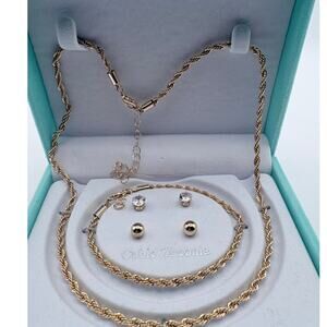 Gold-Tone Rope Style Necklace, Bracelet, and Earrings